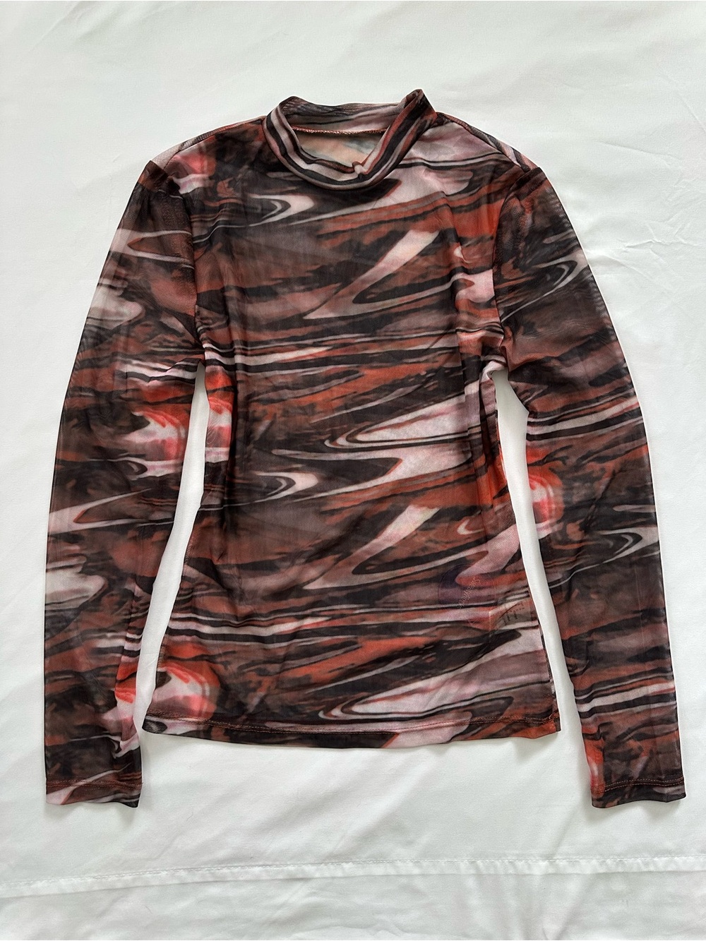 NWT Sweaty Rocks Sheer Long Sleeve Top in Brown & Orange Swirl